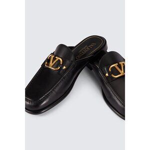 VALENTINO GARAVANI Men's V-Logo Leather Loafer BLACK SHOES SIZE 40 NEW